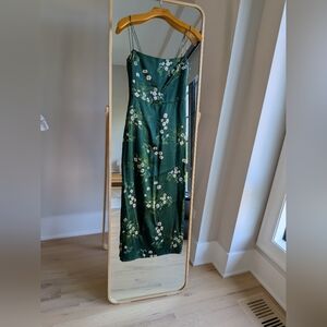 Reformation Women’s 0 Frankie Silk Maxi Length Dress Buena Green Floral